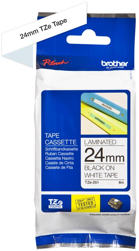 BROTHER P-TOUCH TZE-251 noir sur blanc 24mm