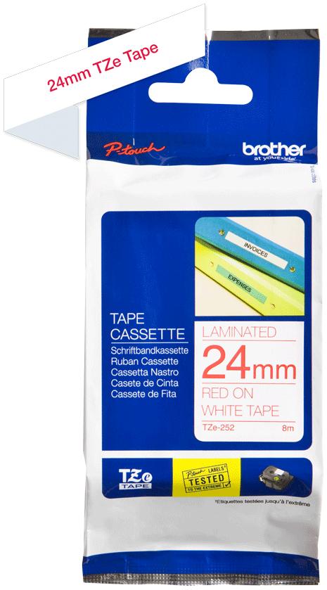 BROTHER P-TOUCH TZE-252 rouge sur blanc 24mm