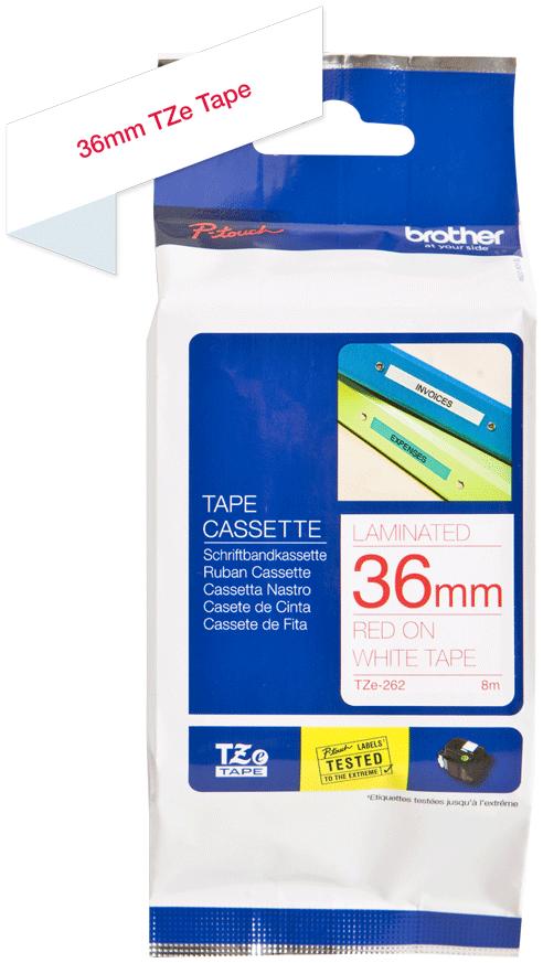 BROTHER P-TOUCH TZE-262 rouge sur blanc 36mm