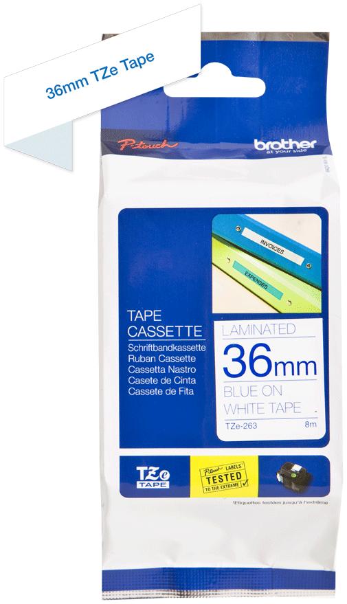 BROTHER P-TOUCH TZE-263 bleu sur blanc 36mm