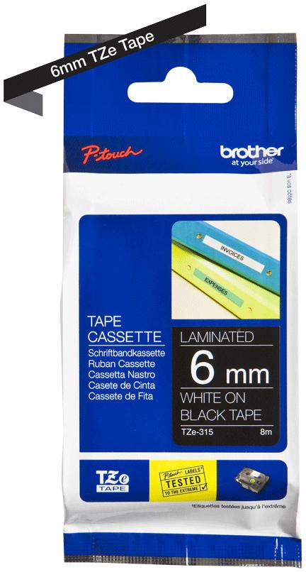 BROTHER P-TOUCH TZE-315 blanc sur noir 6mm