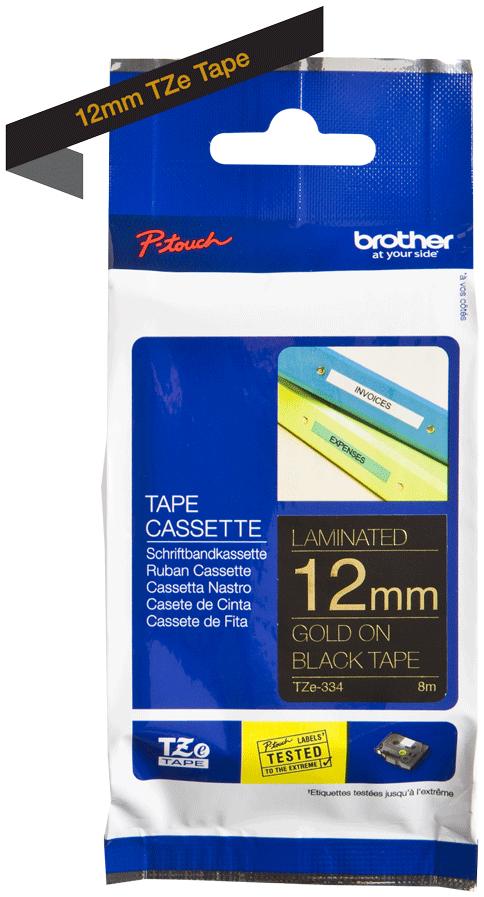 BROTHER P-TOUCH TZE-334 gold sur noir 12mm