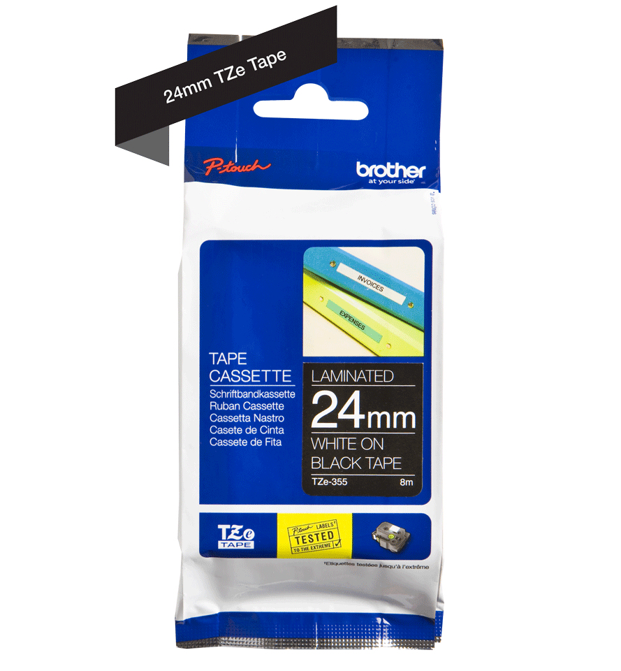 BROTHER P-TOUCH TZE-355 blanc sur noir 24mm