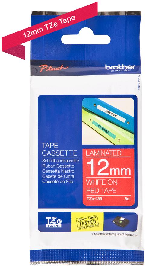 BROTHER P-TOUCH TZE-435 blanc sur rouge 12mm
