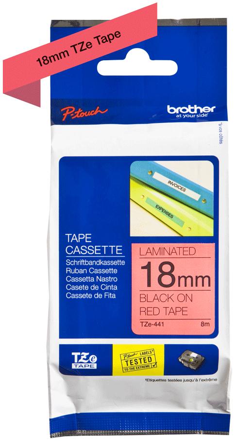 BROTHER P-TOUCH TZE-441 noir sur rouge 18mm
