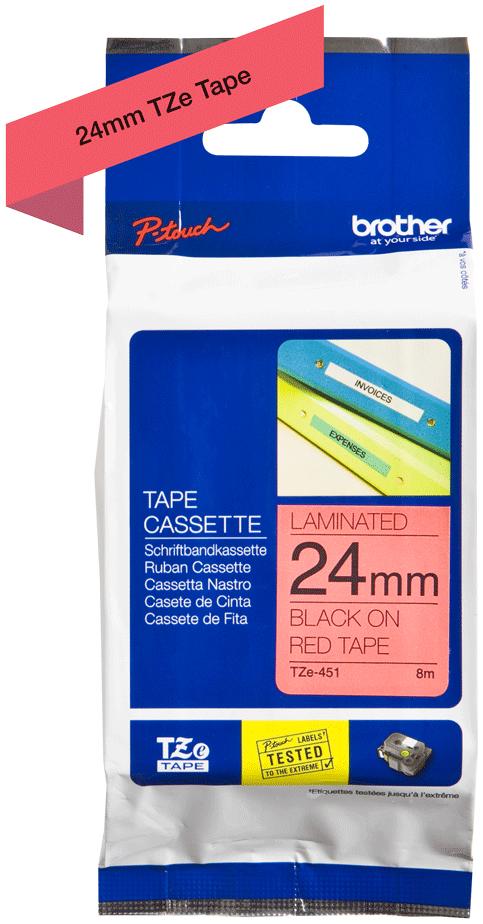 BROTHER P-TOUCH TZE-451 noir sur rouge 24mm