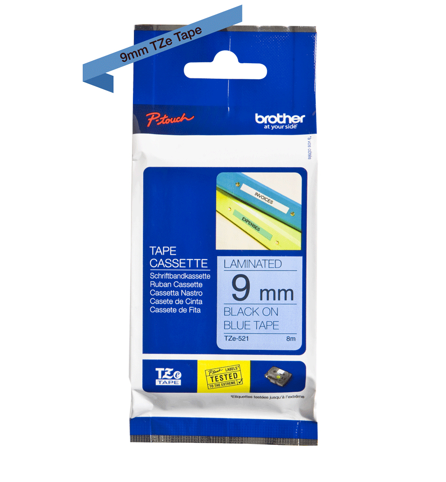BROTHER P-TOUCH TZE-521 noir sur bleu 9mm