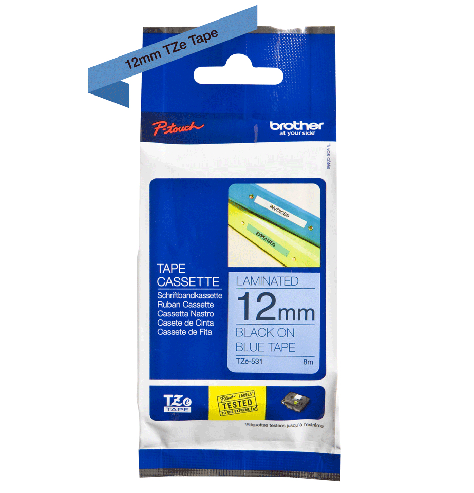 BROTHER P-TOUCH TZE-531 noir sur bleu 12mm
