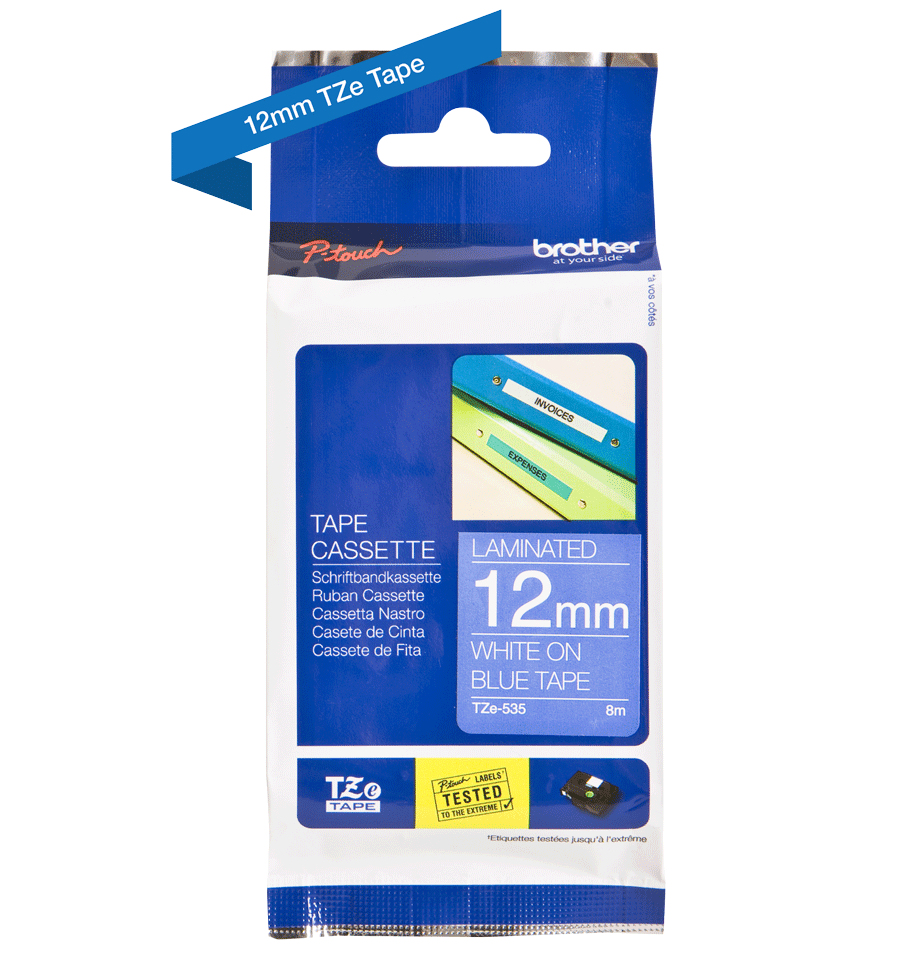 BROTHER P-TOUCH TZE-535 blanc sur hard bleu 12mm