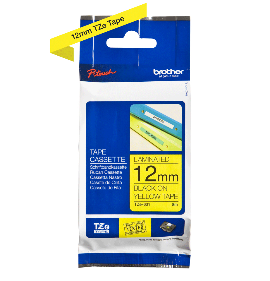 BROTHER P-TOUCH TZE-631 noir sur jaune 12mm