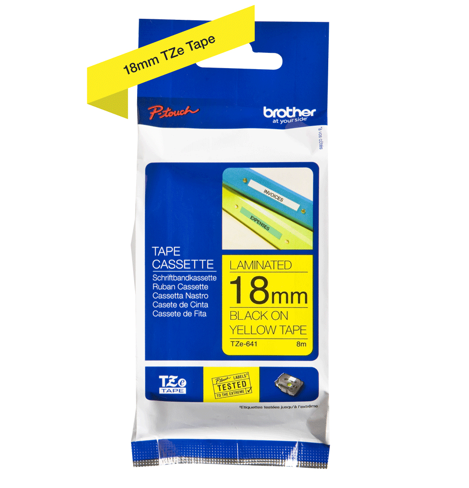 BROTHER P-TOUCH TZE-641 noir sur jaune 18mm