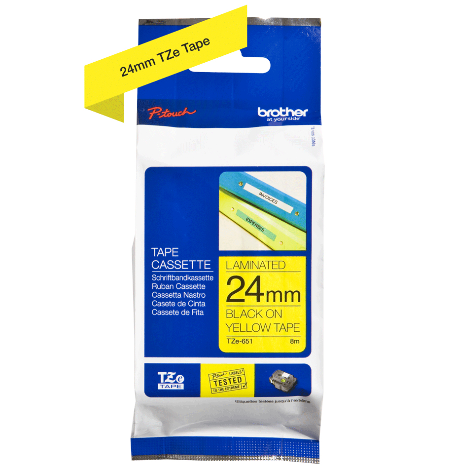 BROTHER P-TOUCH TZE-651 noir sur jaune 24mm