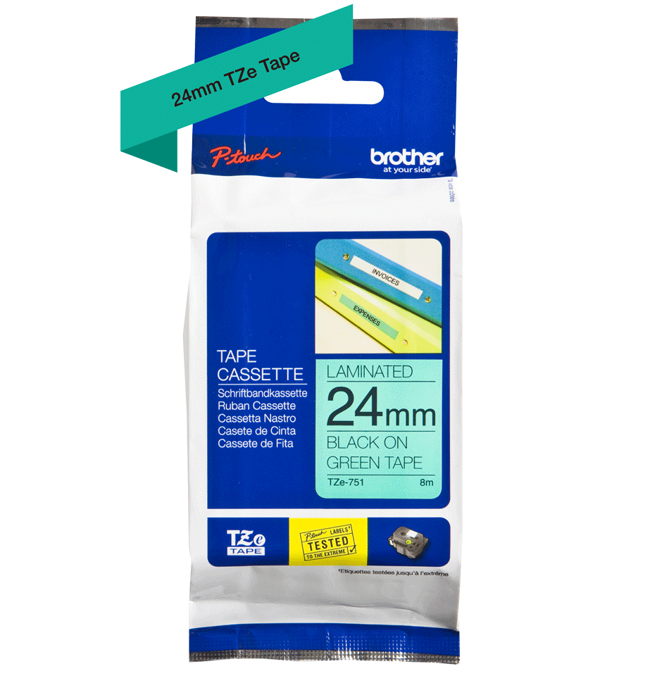 BROTHER P-TOUCH TZE-751 noir sur vert 24mm