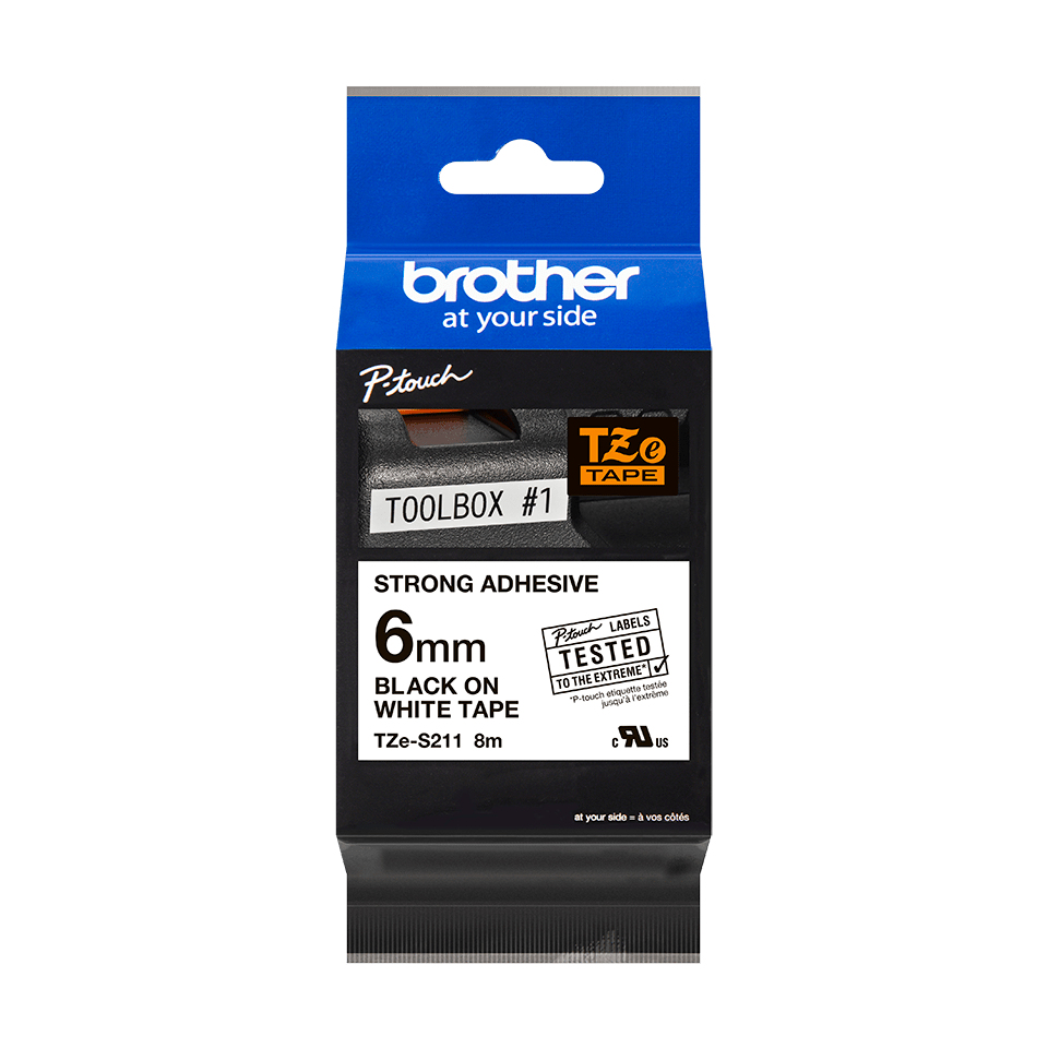BROTHER P-TOUCH TZE-S211 noir sur blanc 6mm extra gluey