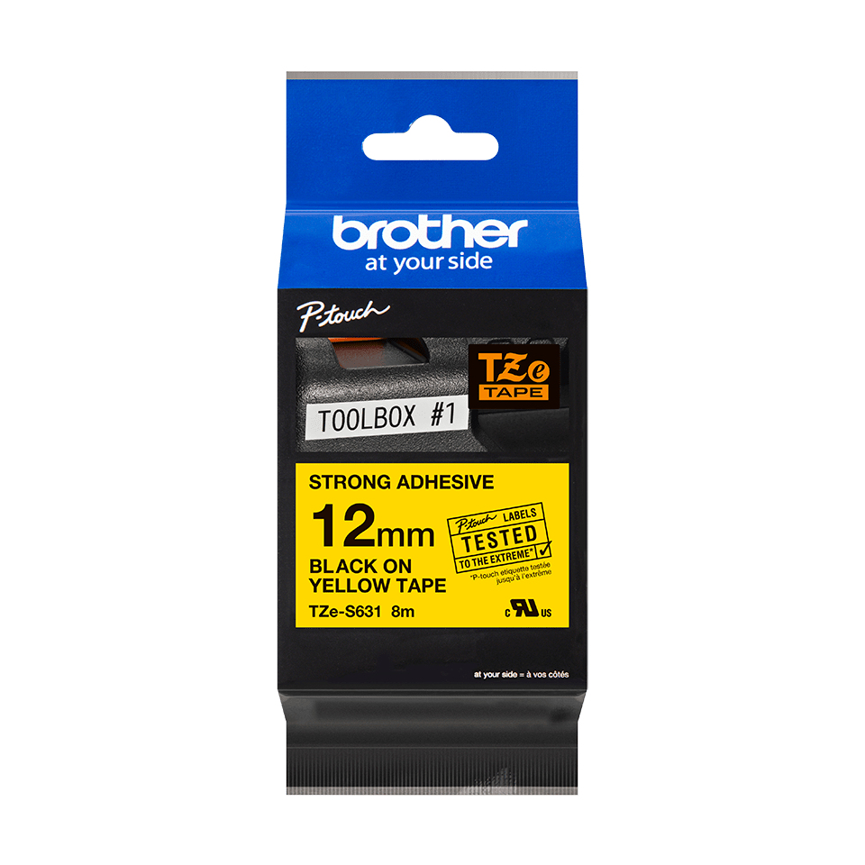 BROTHER P-TOUCH TZE-S631 noir sur jaune 12mm extra gluey