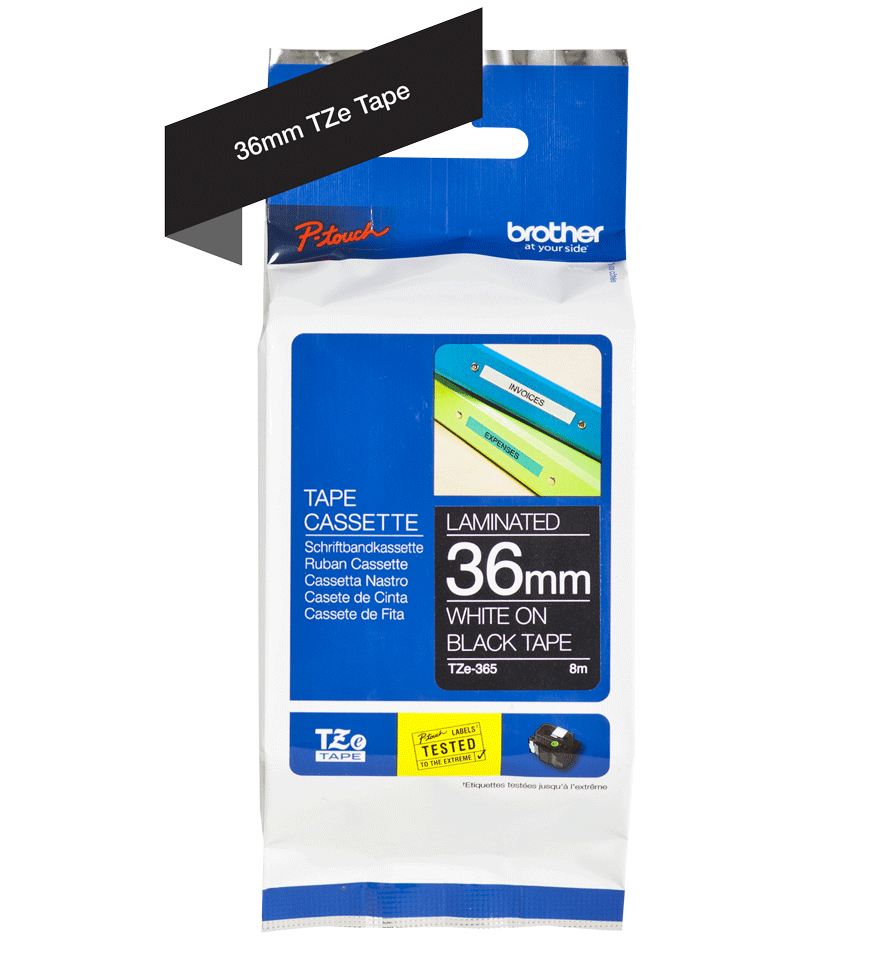 BROTHER Ruban de papier TZE365 Blanc sur noir 36mm laminaté