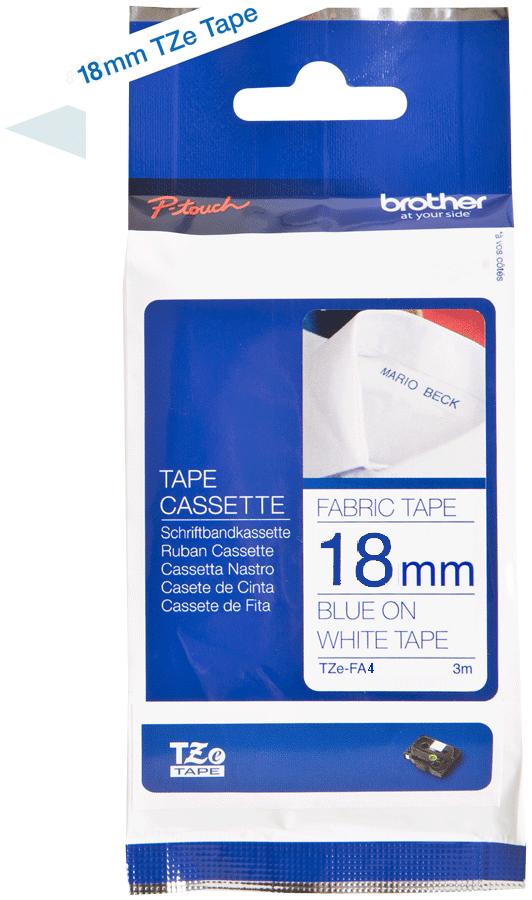 BROTHER Ruban TZeFA4B 18mm Bleu sur fond Blanc Thermo collant, 3M