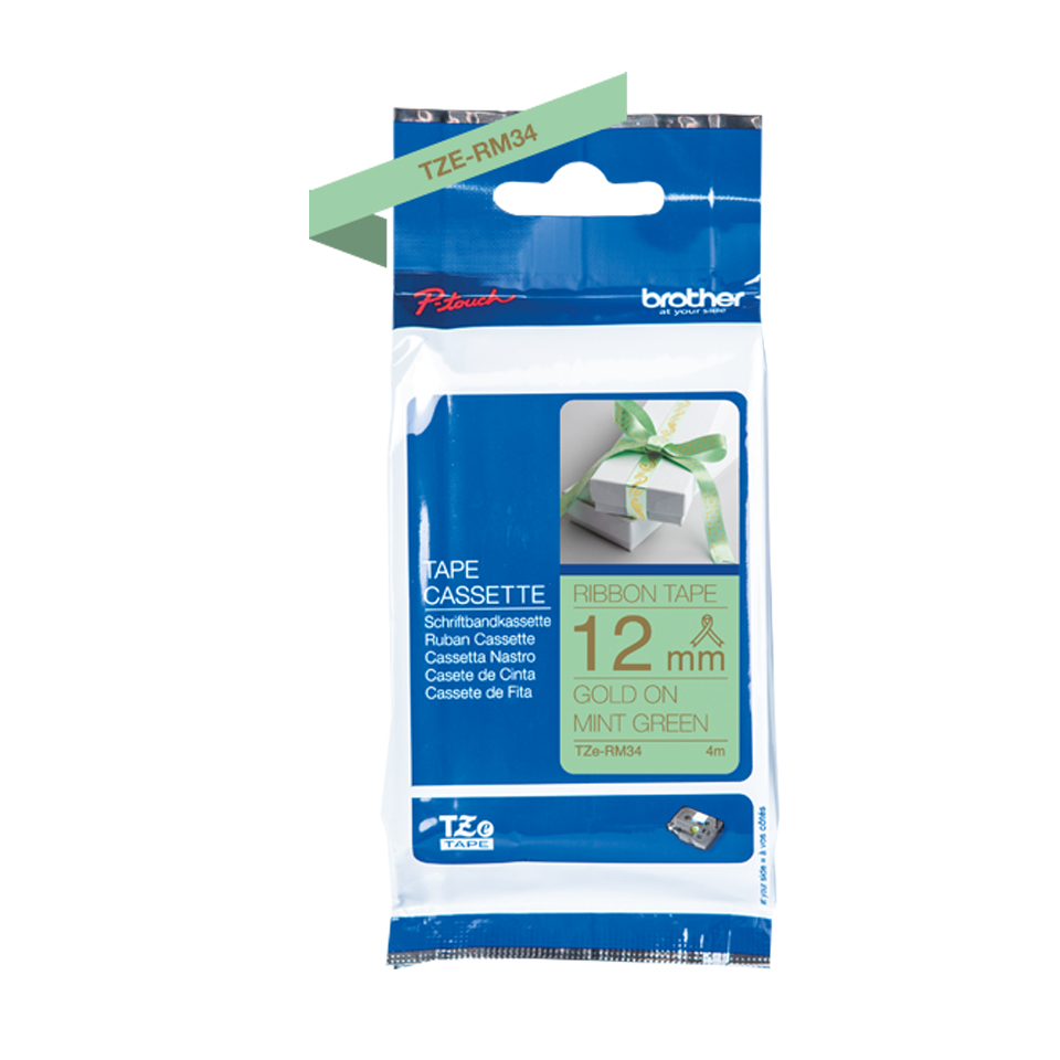 BROTHER P-Touch 12mm mint green/gold ribbon tape