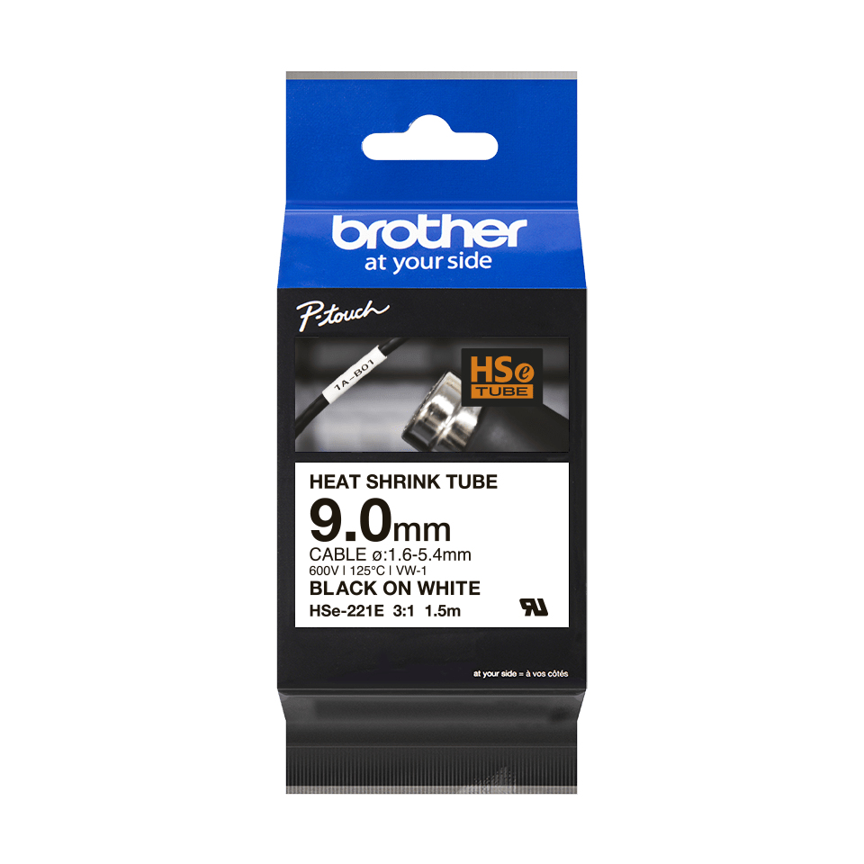 BROTHER Heat Shrink Tube Black on White 9.0mm