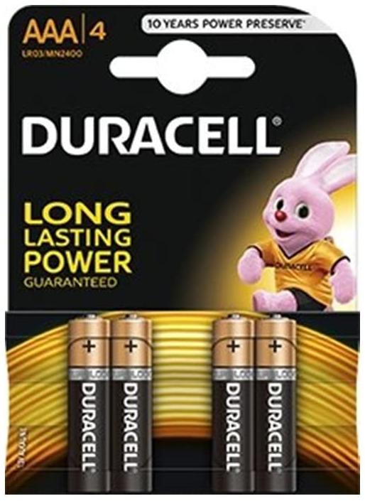 Duracell Le Duracell Pack de 4 piles Alcaline Duralock type AAA 1,5V (R03) est un ensemble pratique de piles conçu pour offrir une alimentation fiable et durable à une variété d'appareils électroniques de tous les jours. Avec leur technologie alcaline ava