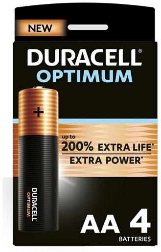 Duracell Pack de 4 piles alcalines AA Optimum, 1,5 V LR06