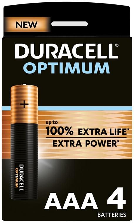 Duracell Modèle du produit : Pack de 4 piles alcalines AAA Optimum, 1,5 V LR03