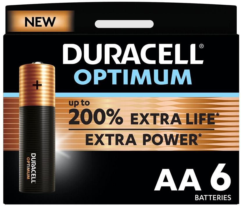 Duracell Pack de 6 piles AA Optimum, 1,5 V LR06