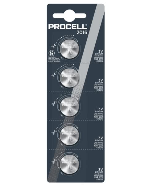 Duracell Procell CR2016 Pile bouton au lithium Lot de 5