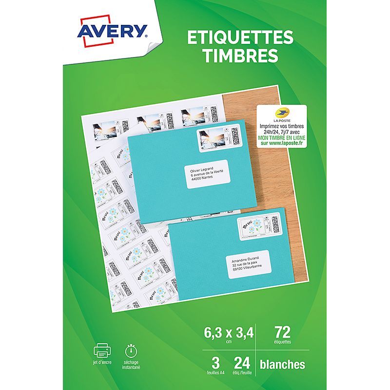 Avery Modèle : papier creatif 72 etiquettes pour timbres 63.5x33.9mm