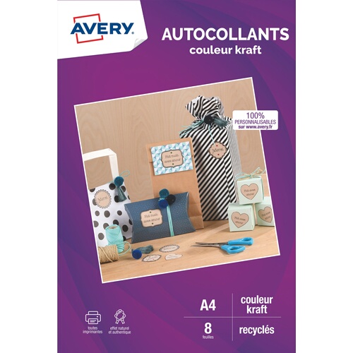 Avery 8 autocollants couleur kraft 100% recyclés
