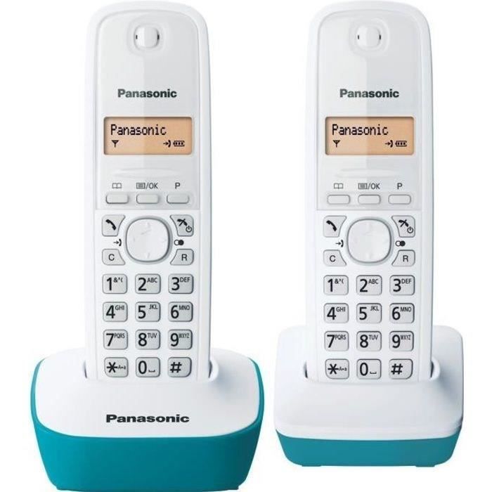 Panasonic Panasonic KX-TG1612FRC | Téléphone Duo sans fil DECT sans répondeur, Bleu