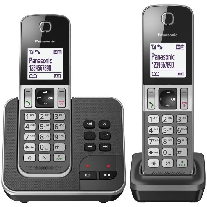 Panasonic Panasonic KX-TGD322FRG Téléphone sans Fil Répondeur Numérique, Base et 2 Combinés, Mains Libres, Identification de l'Appelant