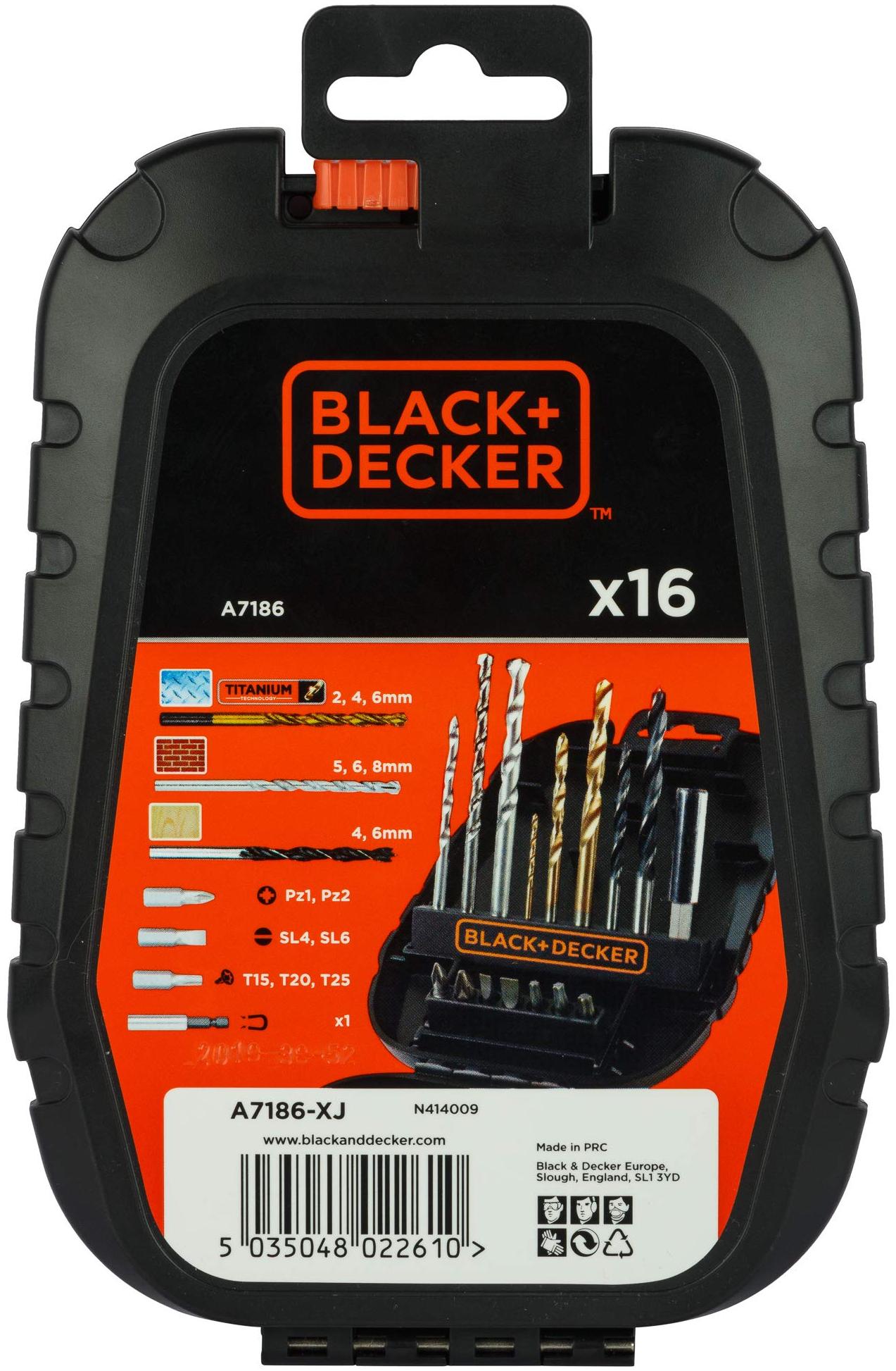 BLACK & DECKER Coffret 16 pièces Forets Titane et embouts de vissage Black + Decker A7186