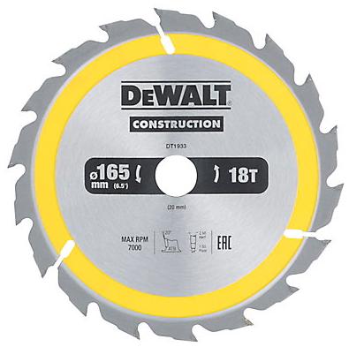 DeWalt Lame scie circulaire construction TCT 165 x20 18T DEWALT