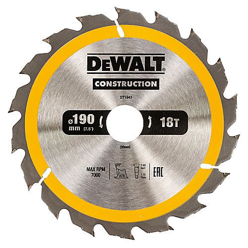 DeWalt Lame scie circulaire construction TCT 190 x30 18T DEWALT