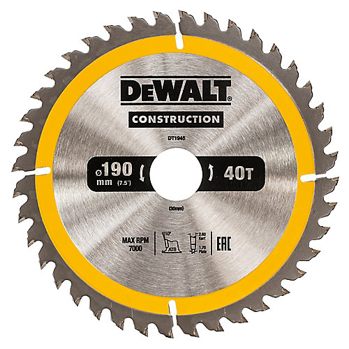 DeWalt Lame scie circulaire construction TCT 190 x30 40T