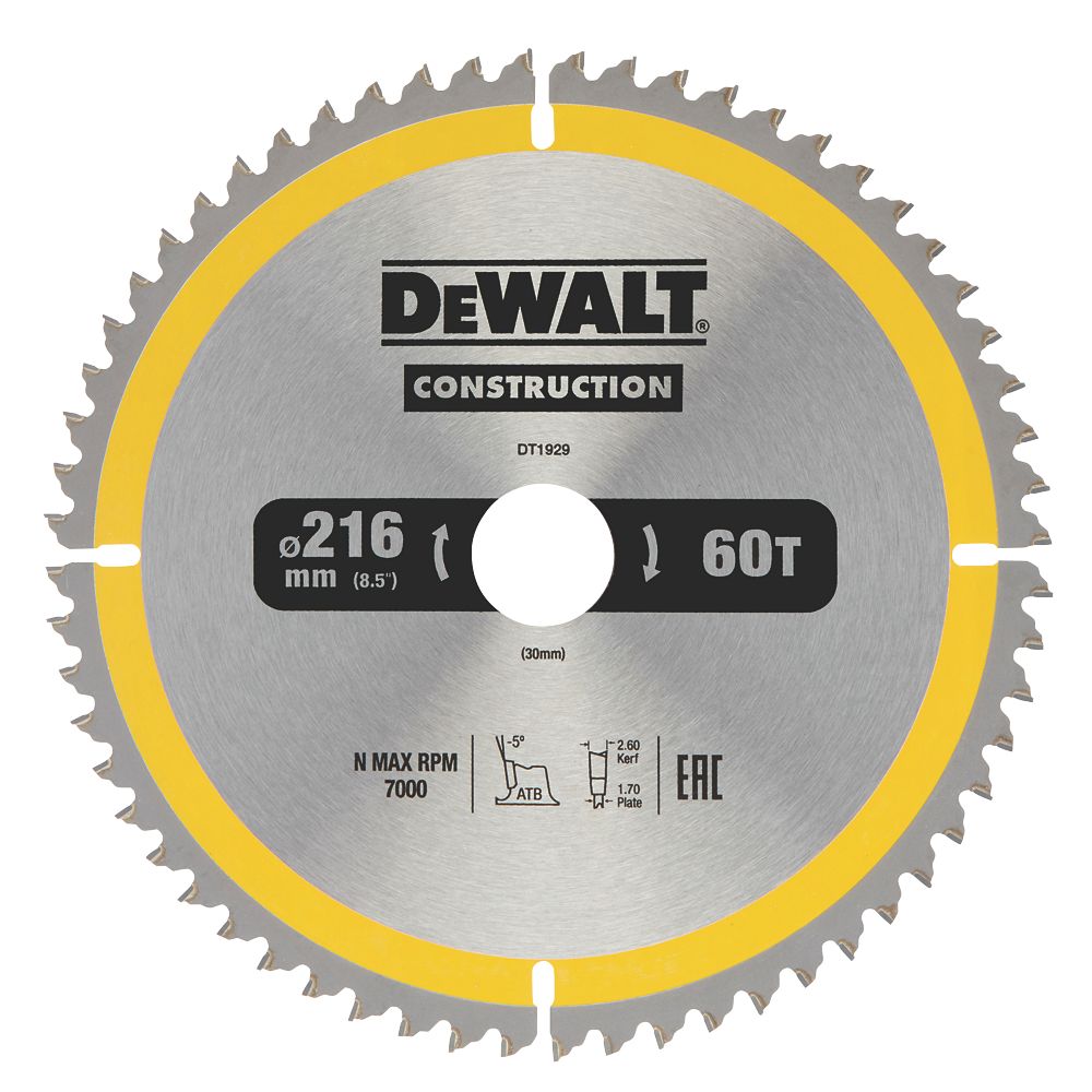 DeWalt Lame de scie circulaire TCT 216 x 30mm 60 dents