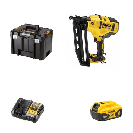 DeWalt Cloueur de finition 18V DCN660N-XJ + 1 batterie 18V 5 Ah + chargeur DCB1104-QW