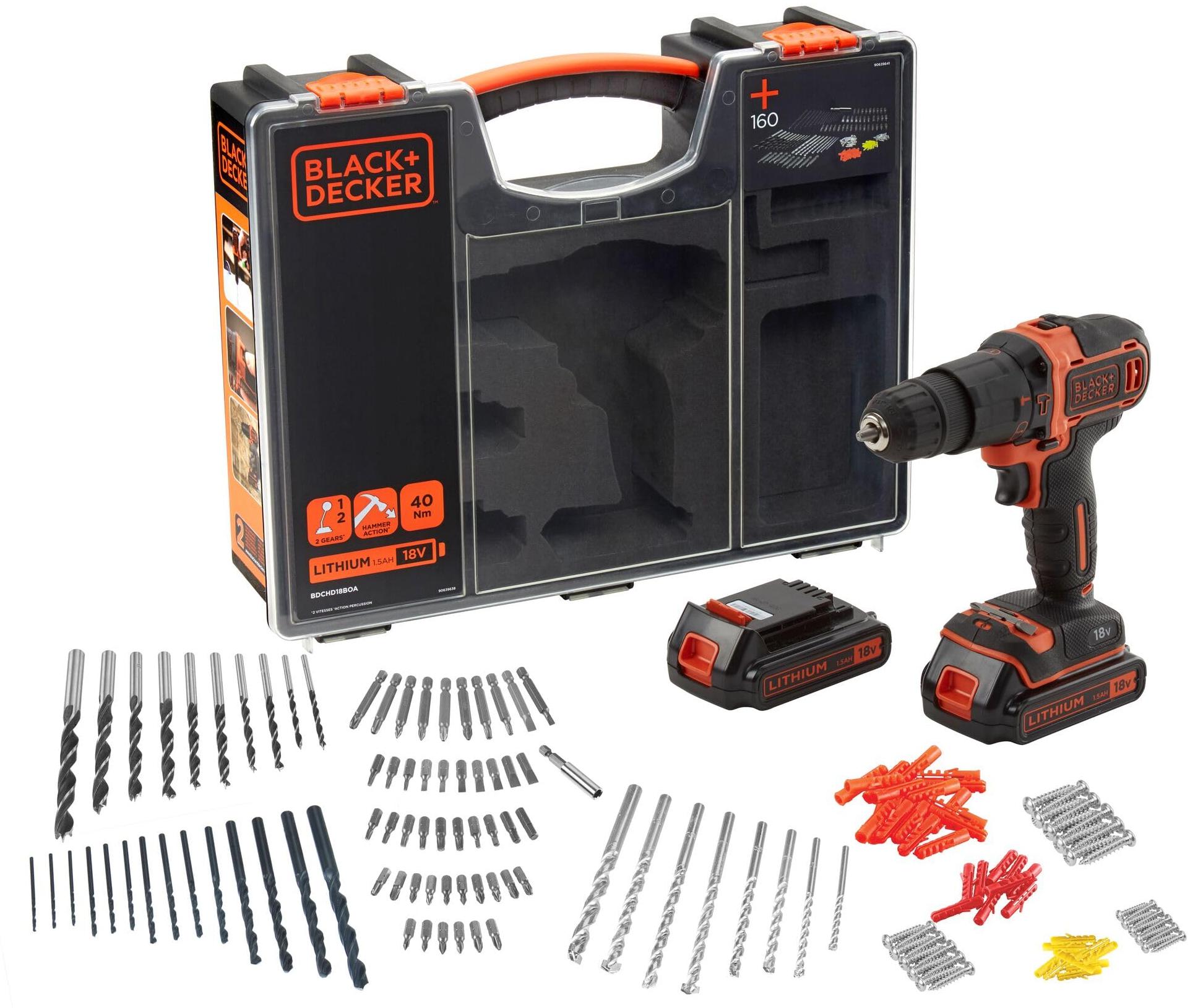 BLACK & DECKER perceuse BLACK + DECKER à percussion BDCHD18BOA-QW 18.0 V avec batterie 1.5 2 sans coffret