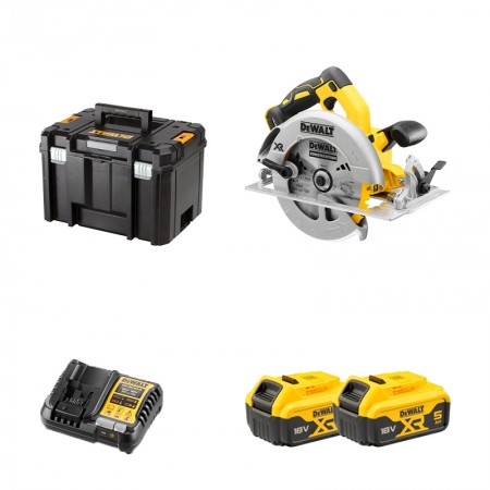 DeWalt Scie circulaire 18V Ø184mm DCS570NT-XJ + 2 batteries 18V 5 Ah + 1 chargeur DCB1104-QW