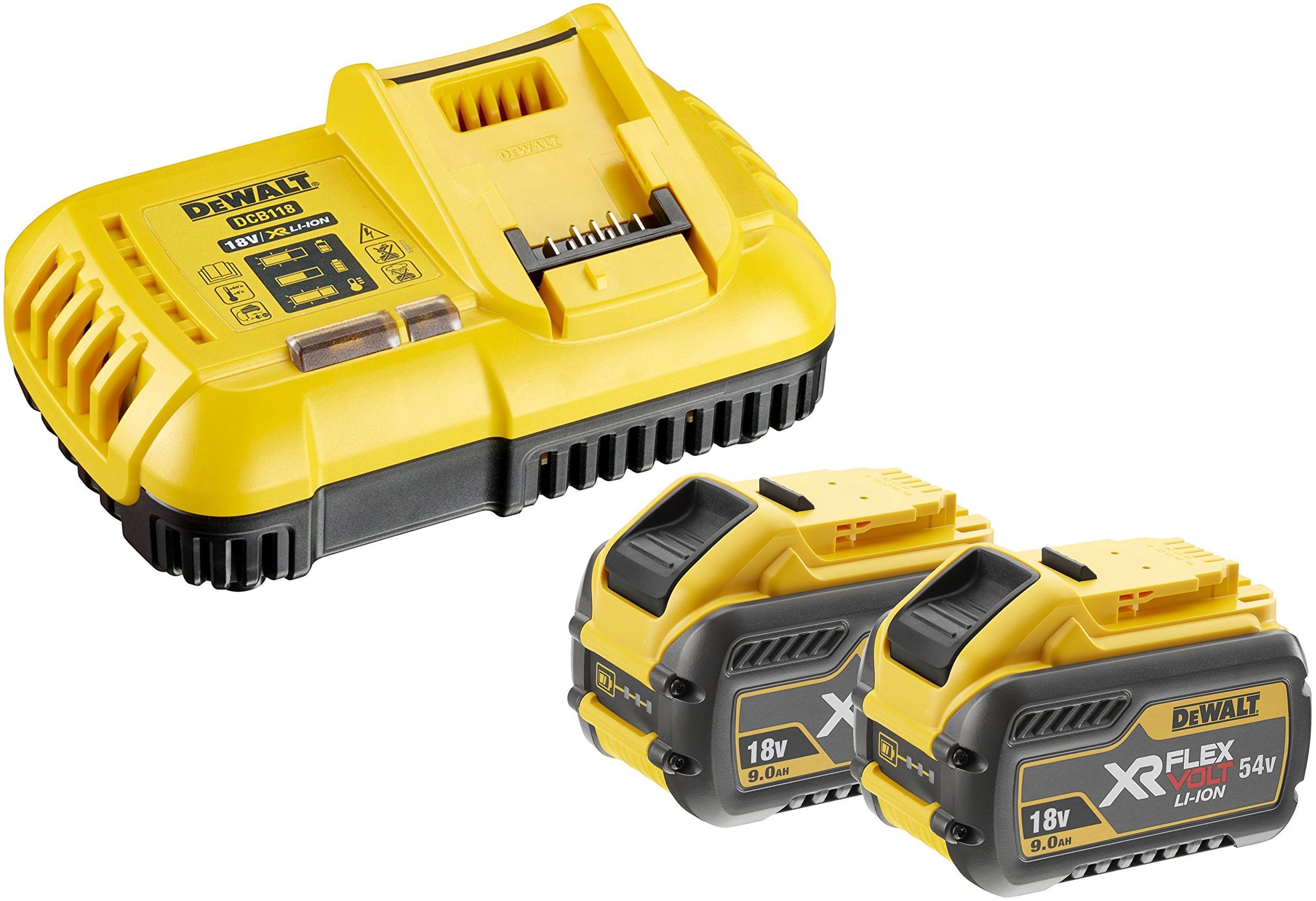 DeWalt Pack de 2 batteries XR Flexvolt 18V/54V 9Ah/3Ah + chargeur rapide en boite carton