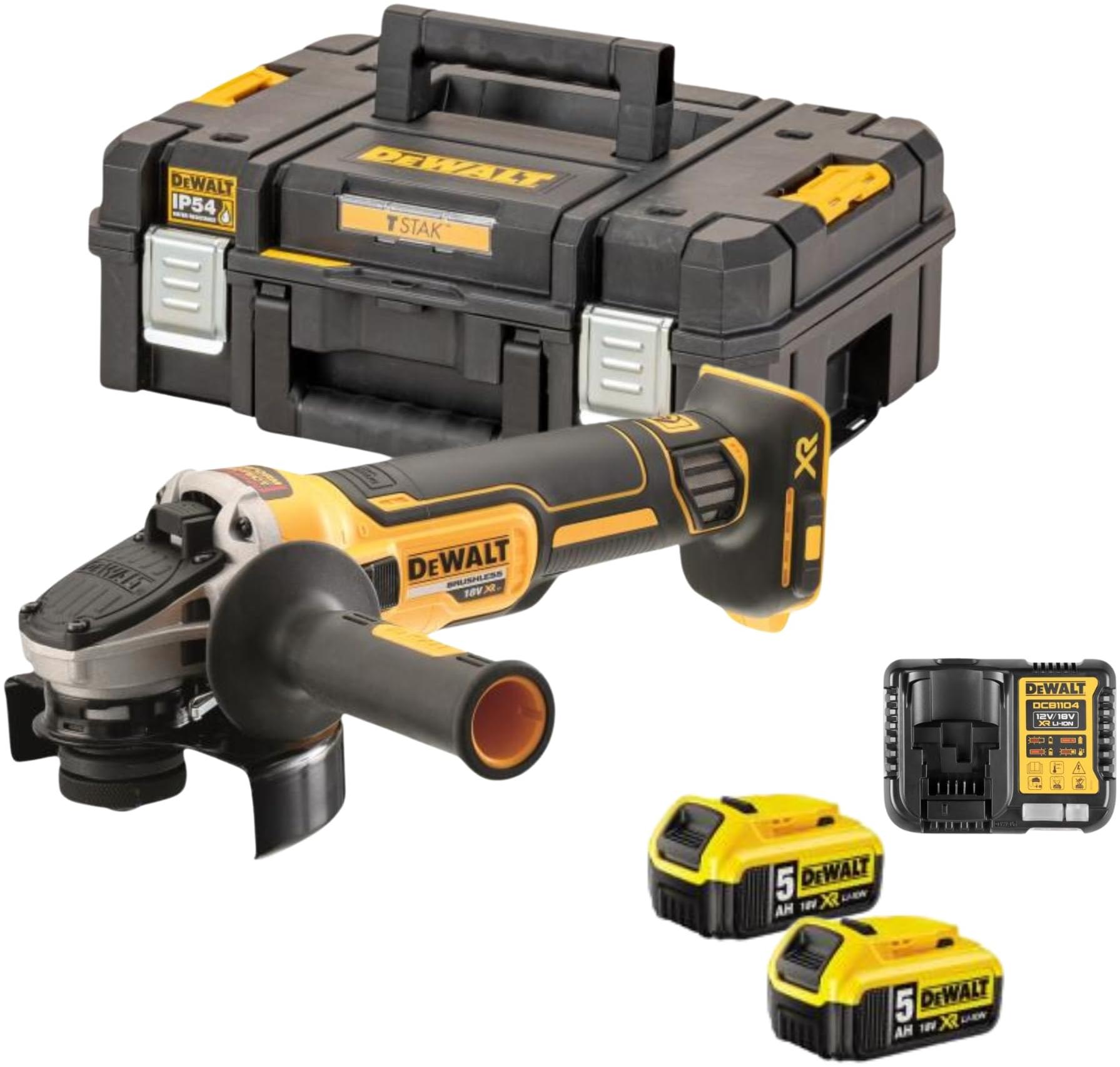 DeWalt Meuleuse XR 18V 125mm + 2 batteries 5Ah + chargeur + coffret T-STAK