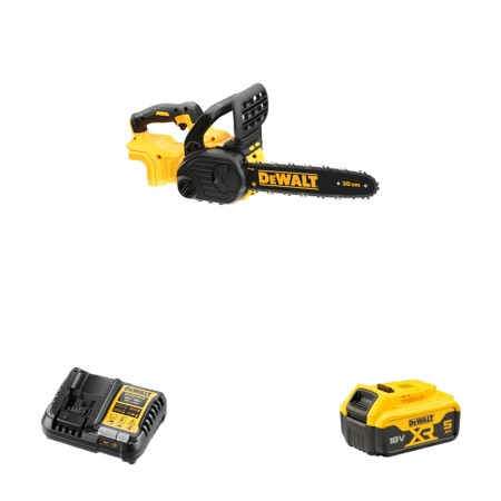 DeWalt Tronçonneuse 18V DCM565N-XJ + 1 batterie 18V 5 Ah + chargeur DCB1104-QW