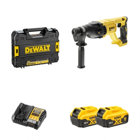 DeWalt Perforateur SDS-Plus DCH133NT-XJ + 2 batteries 18V 5 Ah + chargeur DCB1104-QW