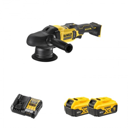 DeWalt Polisseuse orbitale 18V DCM848N-XJ + 2 batteries 18V 5 Ah + 1 chargeur DCB1104-QW