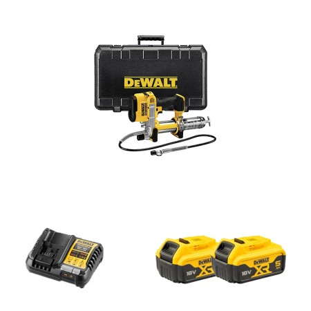 DeWalt Pompe à graisse 18V DCGG571NK-XJ + 2 batteries 18V 5 Ah + 1 chargeur DCB1104-QW
