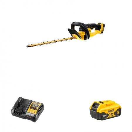 DeWalt Taille haie 18V DCMHT563N-XJ + 1 batterie 18V 5 Ah + chargeur DCB1104-QW