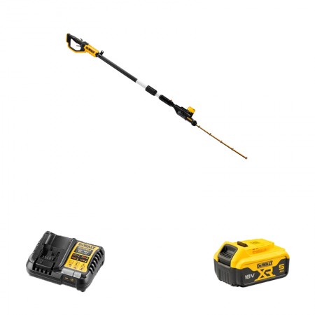 DeWalt Taille haie sur perche orientable 18V DCMPH566N-XJ + 1 batterie 18V 5 Ah + chargeur DCB1104-QW