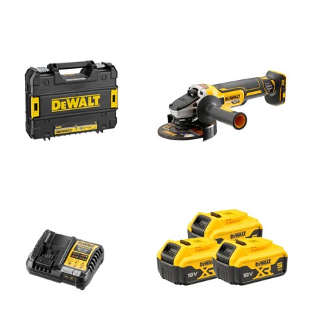 DeWalt Meuleuse Ø125 mm 18V DCG405NT-XJ + 3 batteries 18V 5 Ah + 1 chargeur DCB1104-QW
