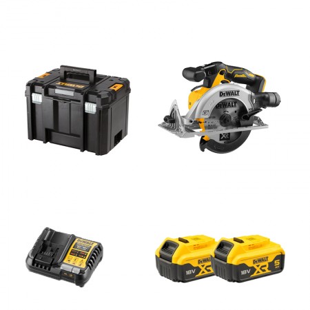 DeWalt Scie circulaire 18V Ø165mm DCS565NT-XJ + 2 batteries 18V 5 Ah + 1 chargeur DCB1104-QW